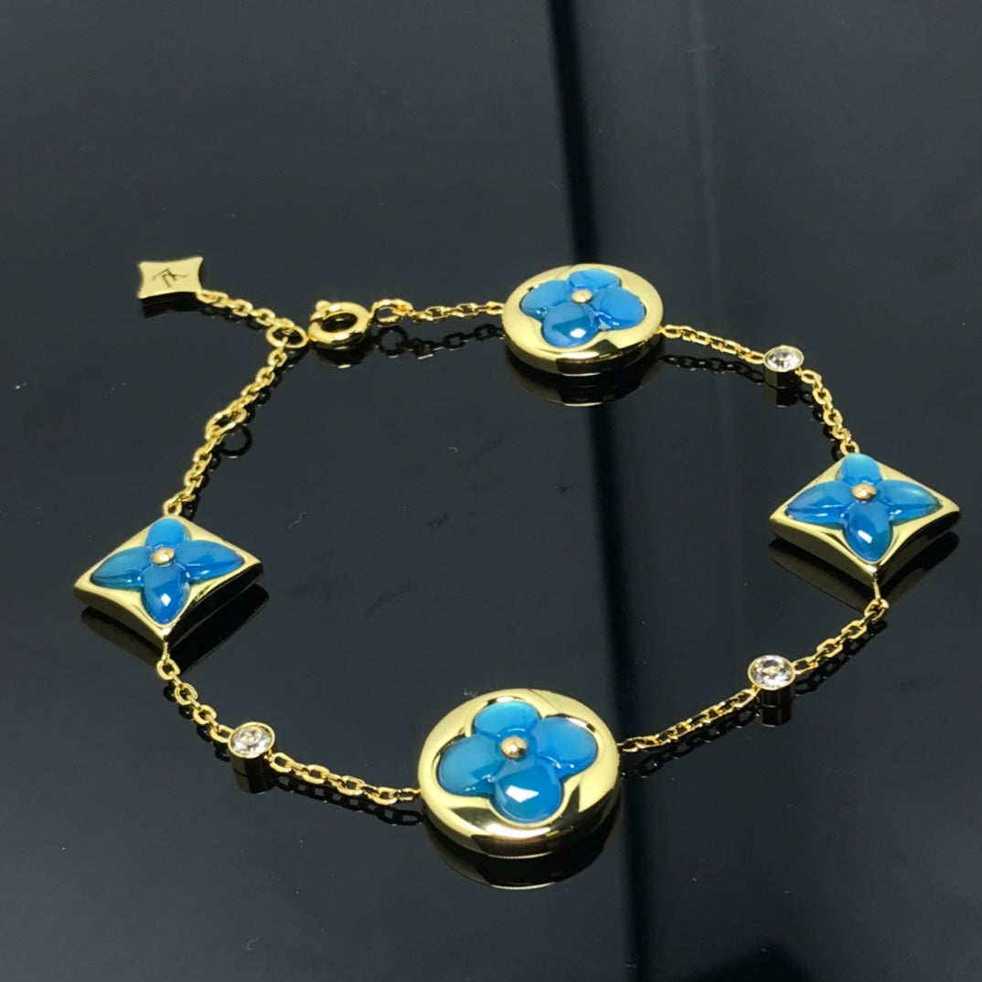 [Okajuri Jewelry]STAR AND SUN 4 MOTIF BLUE BRACELET