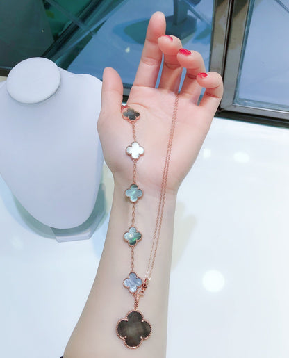 [Okajuri Jewelry]COMBINED BRACELET 5 MOTIFS AND NECKLACE DARK MOP ROSE GOLD