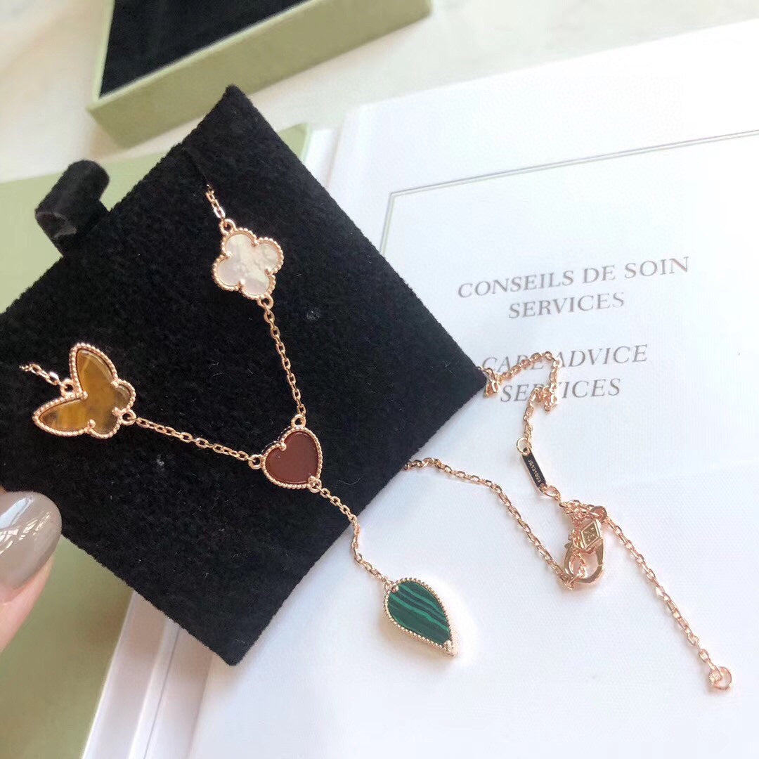 [Okajuri Jewelry]LUCKY SPRING 4 MOTIFS ROSE GOLD NECKLACE