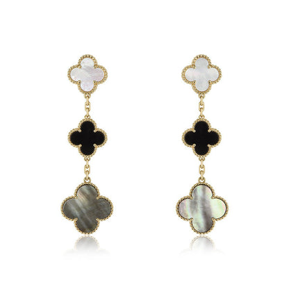 [Okajuri Jewelry]CLOVER EARRINGS GOLD ONYX MOP 3 MOTIF