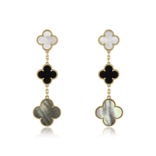 [Okajuri Jewelry]CLOVER EARRINGS GOLD ONYX MOP 3 MOTIF