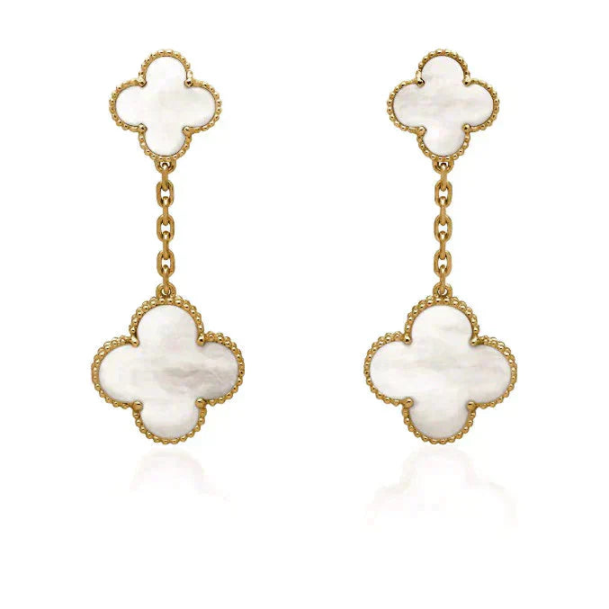 [Okajuri Jewelry]CLOVER 2 MOTIF WHITE MOP EARRINGS