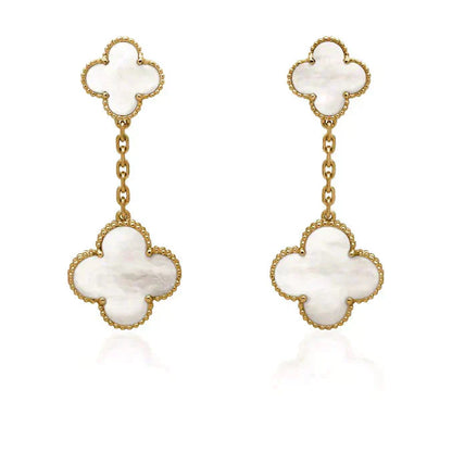 [Okajuri Jewelry]CLOVER 2 MOTIF WHITE MOP EARRINGS