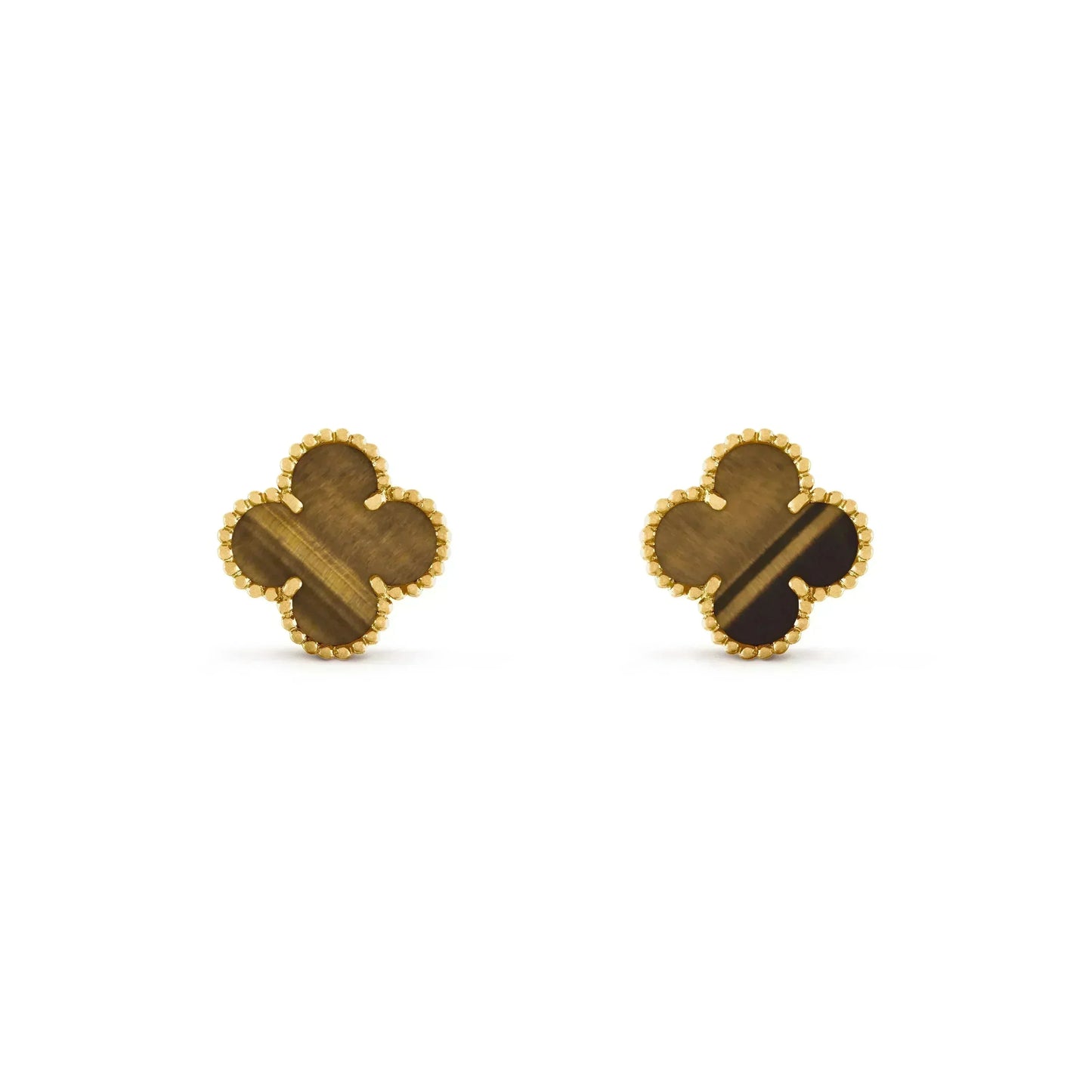 [Okajuri Jewelry]CLOVER MEDIUM 1 MOTIFS TIGER EYE EARRINGS