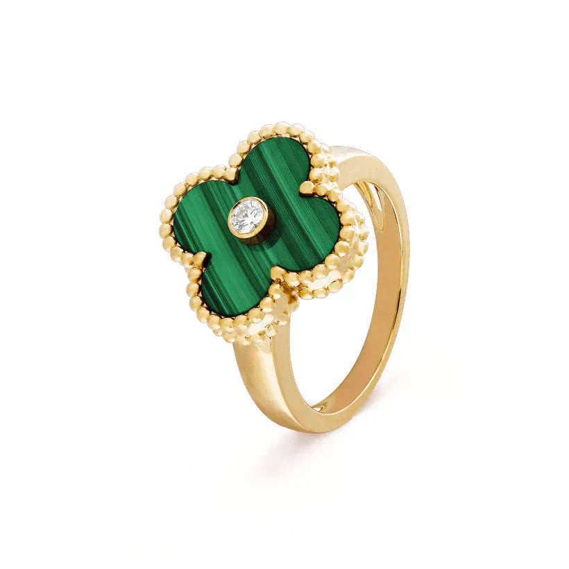 [Okajuri Jewelry]CLOVER MALACHITE RING GOLD DIAMOND